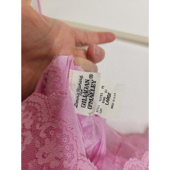 Vintage 70s 80s Gilligan O Malley Bodysuit One Piece Slip Romper Teddy Pink Lace - Picture 6 of 7